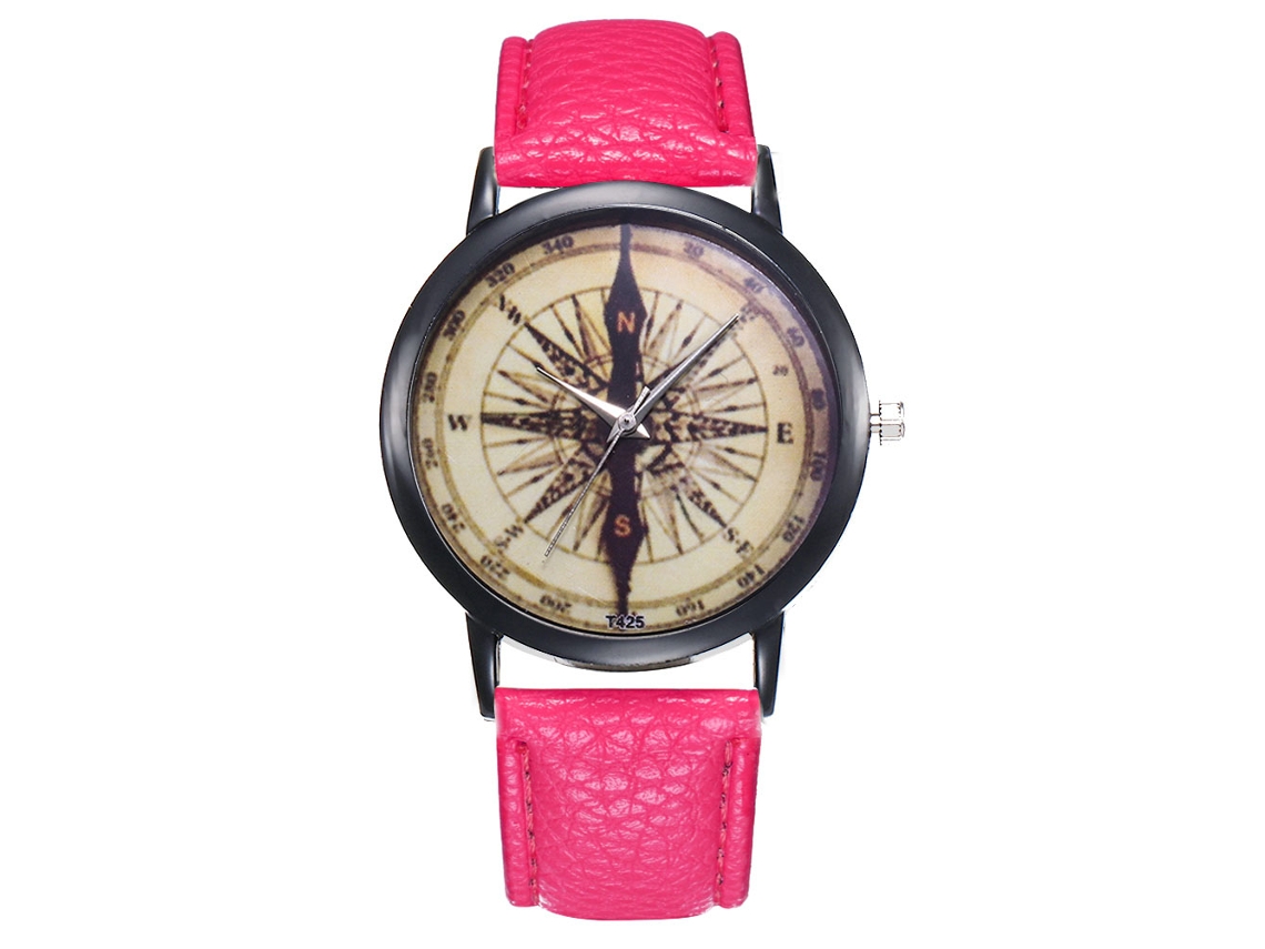 Relógio masculino de quartzo com pulseira de couro PU, mostrador redondo, modelo Zhoulianfa T425, nas cores vermelho e rosa.