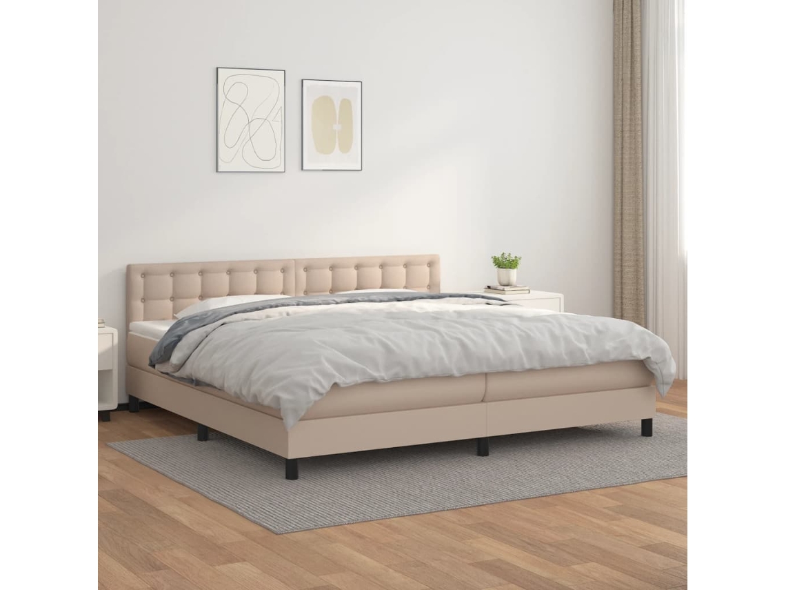 Vidaxl Cama Com Molas/colchão 200x200 Cm Couro Artificial Cappuccino
