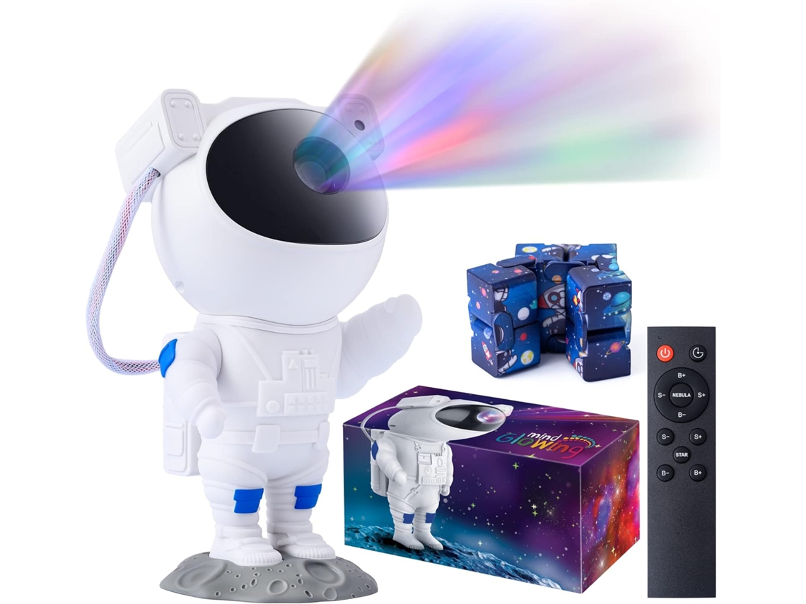 Projetor De Luz Astronauta Galáxia E Brinquedo Anti Stress Bônus Aquaforge
