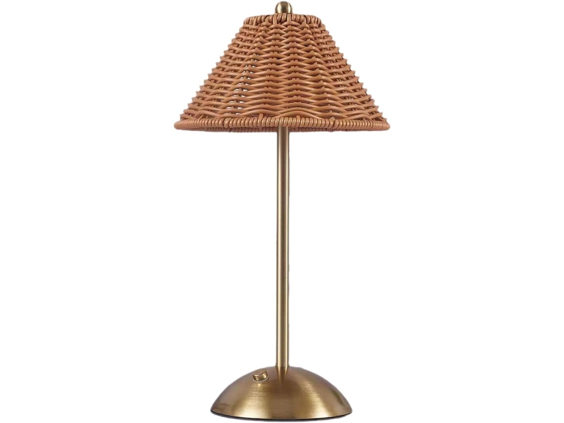 Abajur De Mesa Led Gérico, Semi Fio, Para Cabeceira, Em Rattan Trançado, Luminária Decorativa Em Policarbonato, Ideal