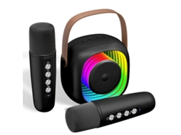 Mini Máquina De Karaokê Infantil, Caixa De Som Bluetooth Portátil Com 2 Microfones Sem Fio, Preta. Aquaforge