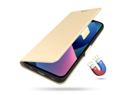 Capa Inch Para Iphone 13 Pele Sintética Anti-choque Magnética Com Porta-cartões Dourado