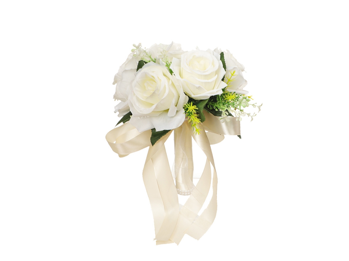 Laxiscreed Bouquet De Rosas Brancas Artificiais 20x24cm Com Flores De Seda Para Decoração
