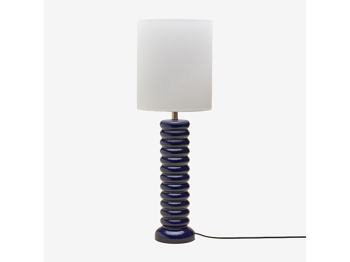 Candeeiro De Mesa Boreto 75 Cm Em Cerâmica E Linho Linho Azul Marinho Sklum