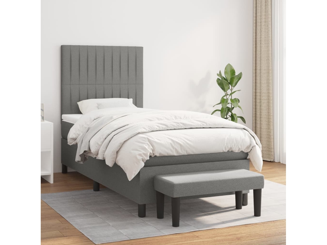 Cama Com Molas/colchão 90x200 Cm Tecido Cinzento-escuro