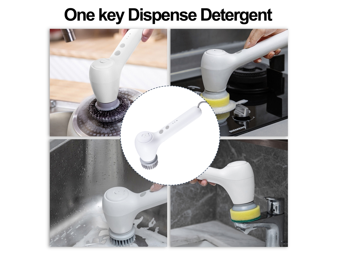 Aoresac Cordless Electric Spin Scrubber Portable Handheld Power Scrubber Com Dispensador Automático De Detergente E 5 Cabeças De Escova De Limpeza Sub