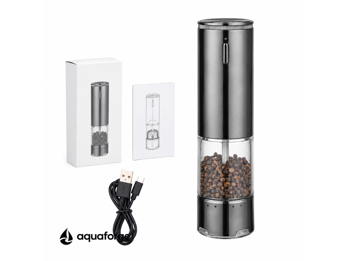 Moinho Elétrico De Pimenta E Sal Aquaforge Com Moagem Ajustável E 15 W Para Pimenta E Sal, Cinzento