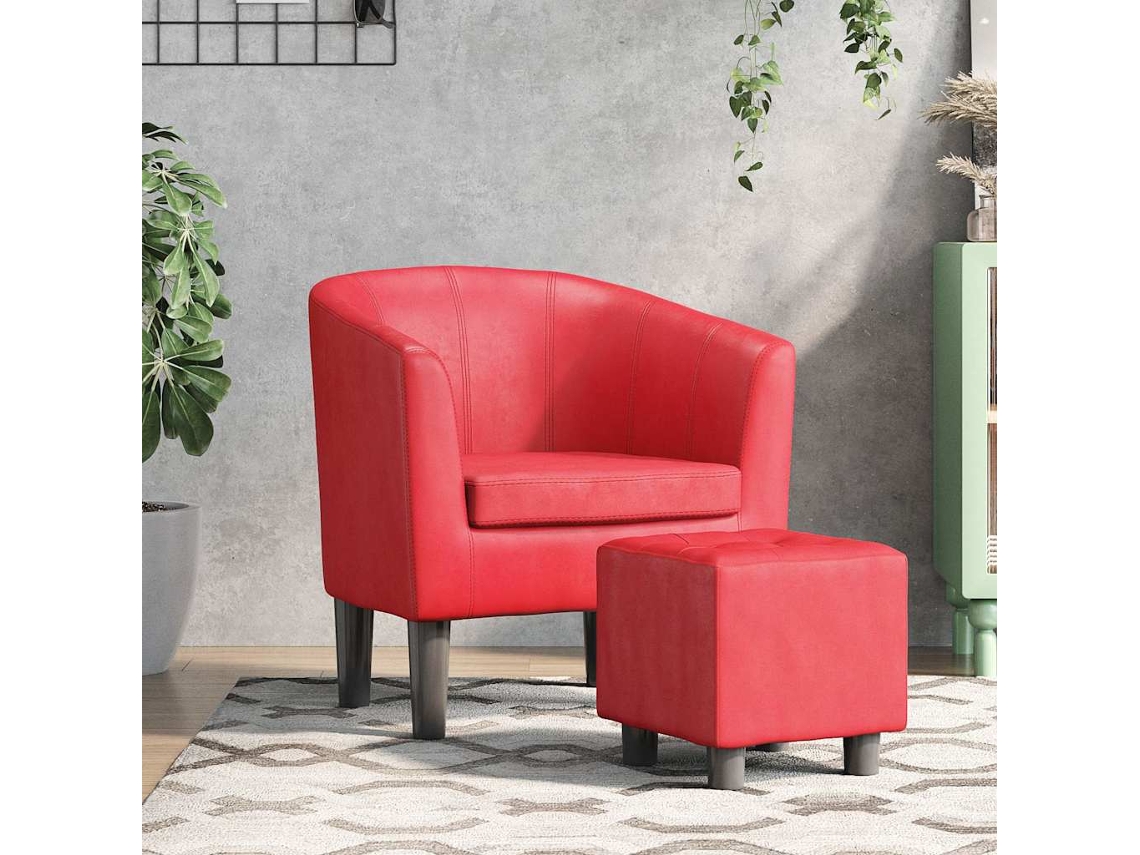 Vidaxl Poltrona Com Apoio De Pés Couro Artificial Vermelho