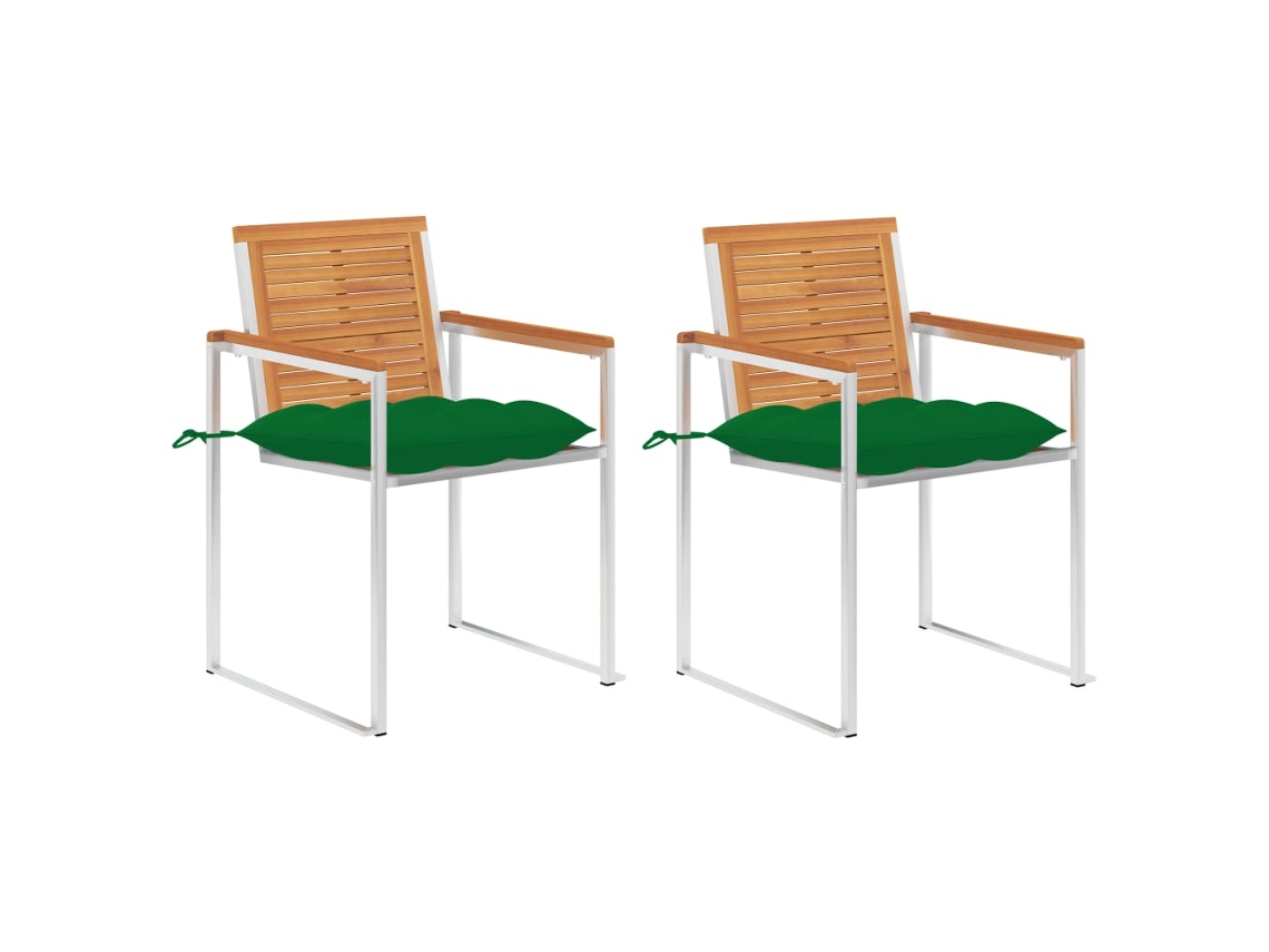 Vidaxl Cadeiras De Jardim Com Almofadões 2 Pcs Acácia Maciça E Aço