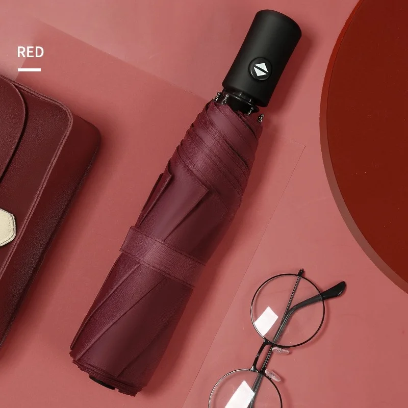 (vermelho 8k) Guarda-sol E Proteção Contra Chuva Automático Em Vinil Com 8 Varetas, Oferecendo Proteção Solar.