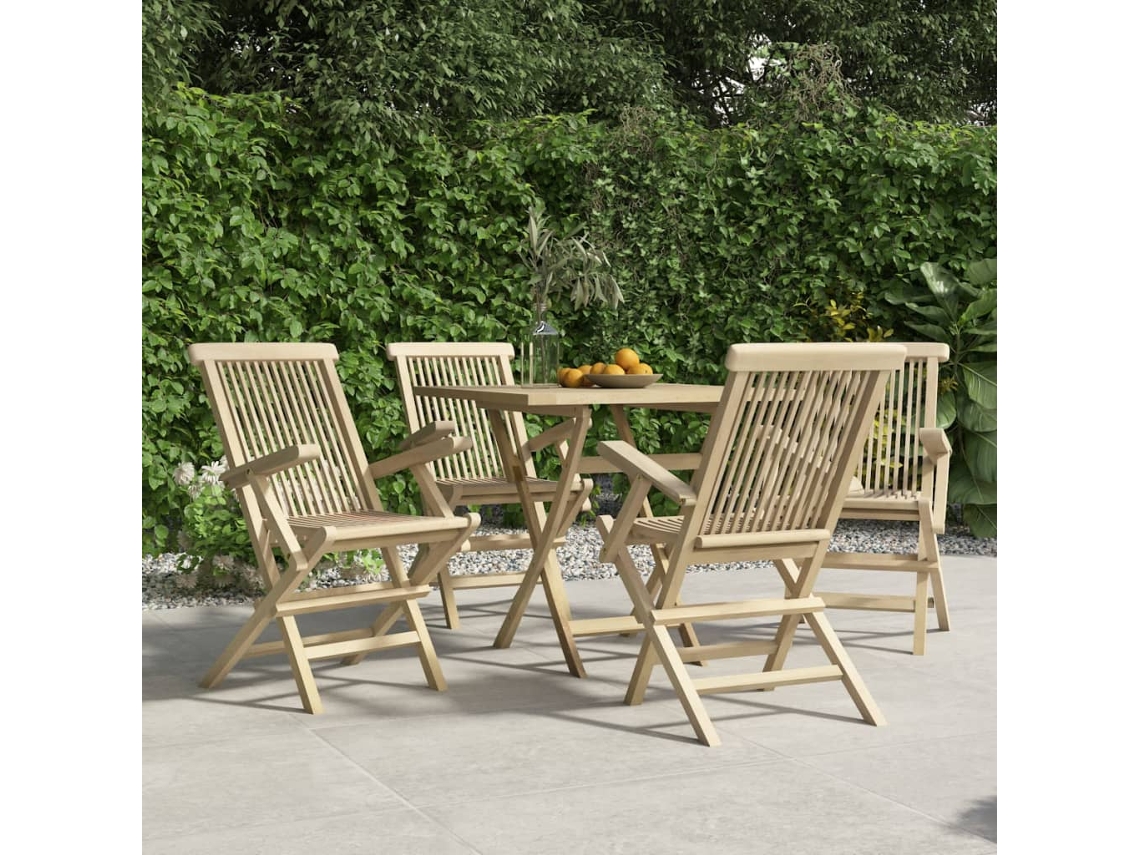 Cadeiras De Jardim Dobráveis 4 Pcs 56x61x89cm Teca Maciça Cinza Dkd Home Decor
