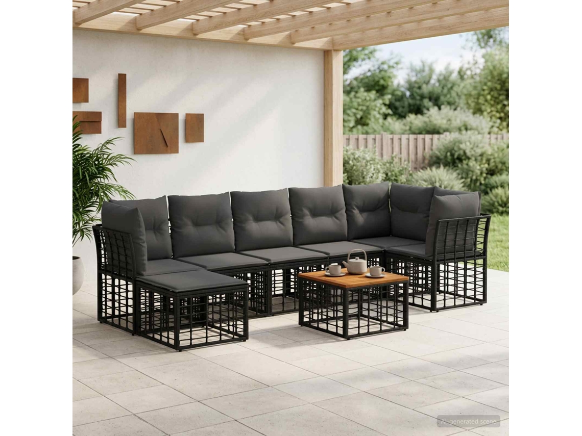 Vidaxl Conjunto De Sofás Para Exterior 8 Pcs Preto E Cinza Escuro