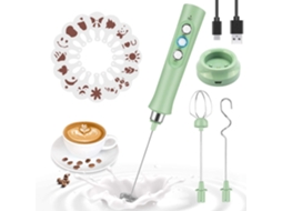 Espumador de leite portátil e silencioso, recarregável via USB, com 3 velocidades para cappuccino, latte e chocolate quente (verde)