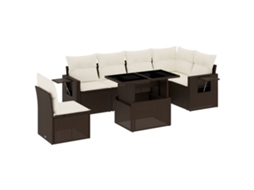 Conjunto de 7 Sofás de Jardim com Almofadões Vime Pe Castanho MAISON EXCLUSIVE (7 pcs)