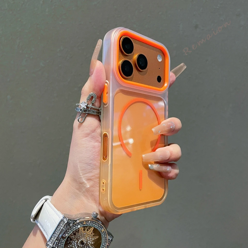 Capa Oficial Grande Para Iphone 14 Pro (laranja), Com Janela Lateral, Capa Protetora Resistente A Impactos Com Efeito Degradê.