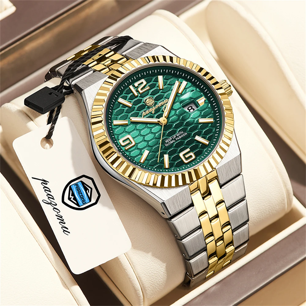 (dourado-verde) Relógio De Luxo De Alta Qualidade, À Prova D'água, Com Calendário E Indicador De Dia Da Semana.