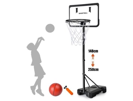 Cesta De Basquete Com Suporte - Altura Ajustável De 1,48 A 2,5m Com Rede E Bola, Brinquedo Portátil Para Exterior E Interior Para Crianças E Adultos