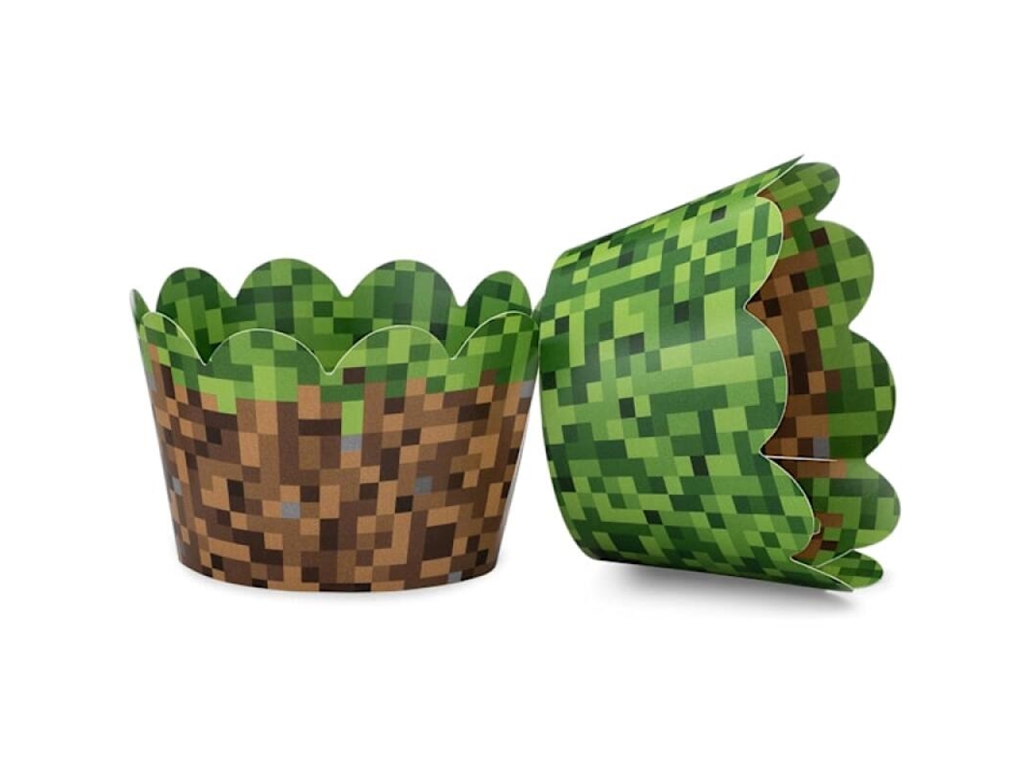 Conjunto De 24 Forminhas Cupcake Reversíveis Com Tema Minecraft Para Festa Aniversário.