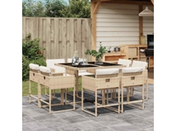 Vidaxl 9 Pcs Conjunto De Jantar P/ Jardim Com Almofadões Vime Pe Bege
