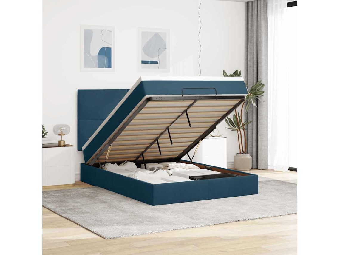 Vidaxl Estrutura De Cama Otomana Colchões 140x200cm Veludo Azul Escuro