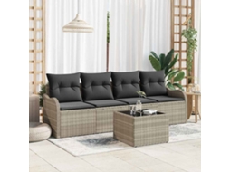 Vidaxl Conjunto De Sofá De Jardim Cinzento-claro Vime Pe