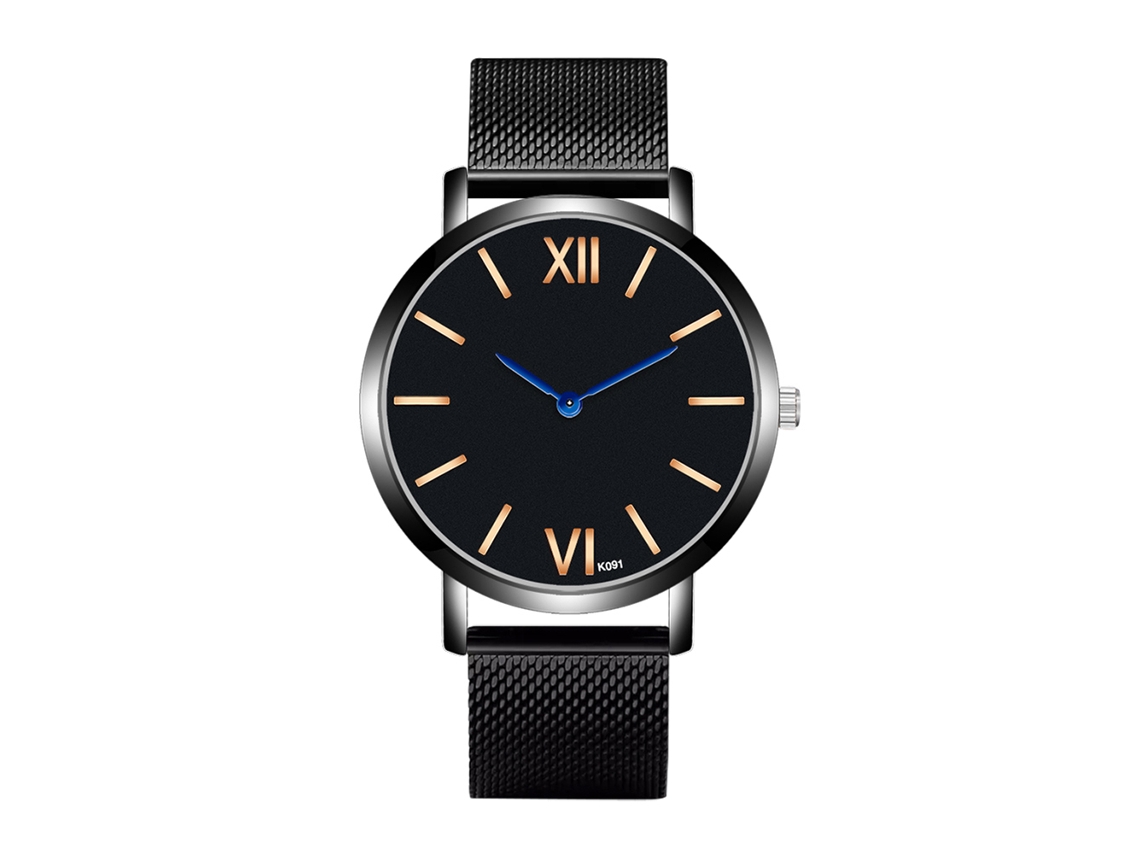 Relógio de Pulso Masculino de Quartzo com Pulseira de Malha Preto Azul Pointer Zhoulianfa
