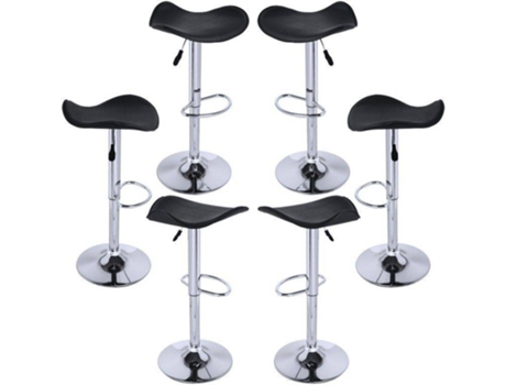 Pack 6 Bancos  Rox (Preto - 37 x 83 x 37 / 37 x 62 x 37 cm - Couro Sintético - Aço Reforçado)