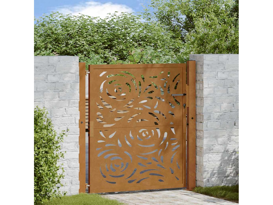 Vidaxl Portão De Jardim 100x100 Cm Em Aço Resistente Às Intempéries Com Design De Chama