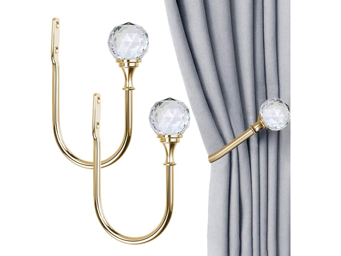 2 Peças De Cortinas Em Forma De U Com Bolas De Cristal Transparentes Para