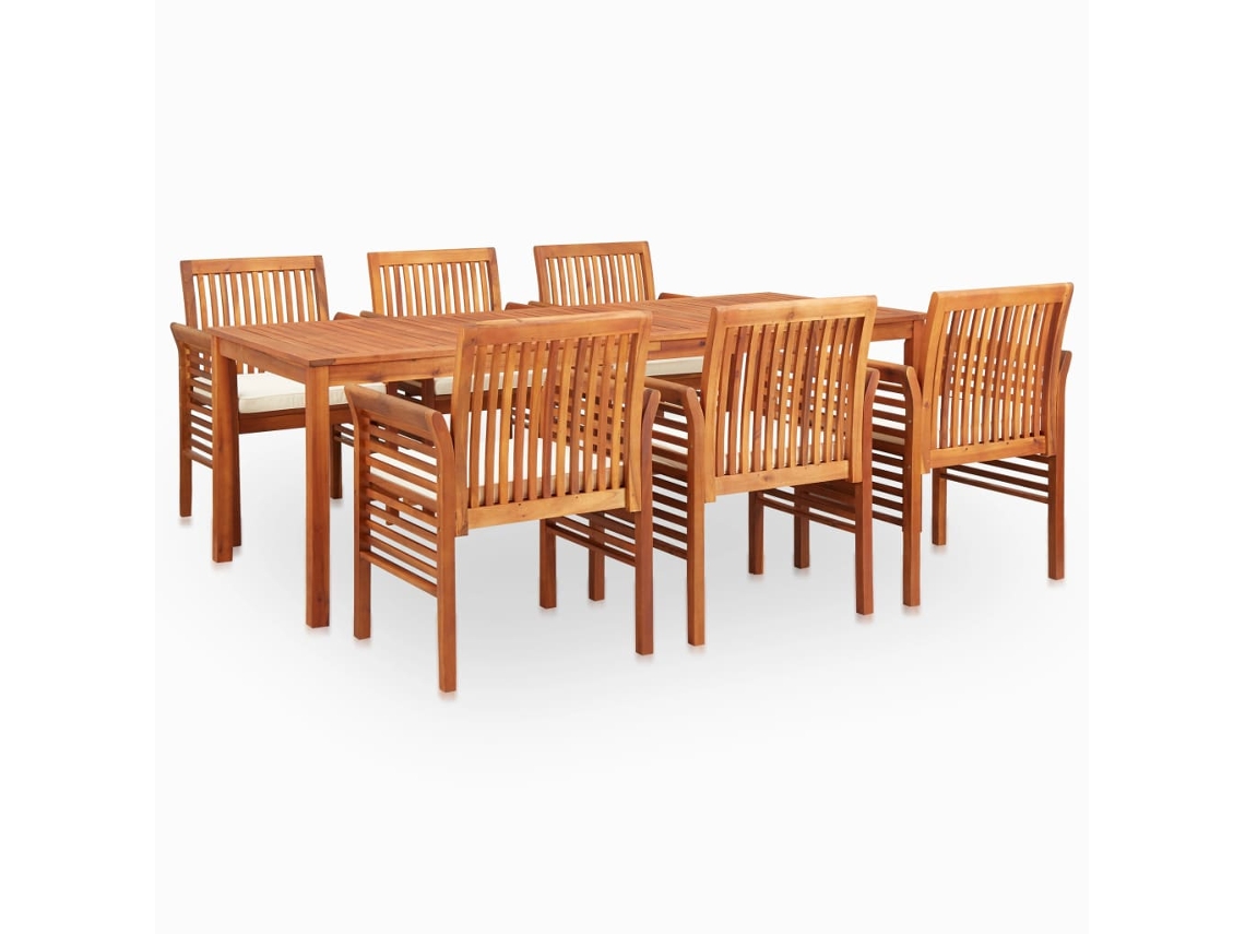 Pcs Conjunto De Jantar Exterior C/ Almofadões Acácia Maciça Dkd Home Decor