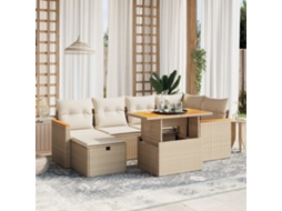 Vidaxl 7 Pcs Conjunto De Sofás P/ Jardim Com Almofadões Vime Pe Bege