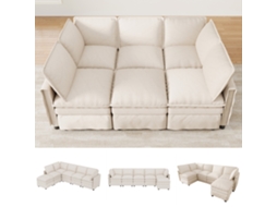 Sofá Modular Xxl Convertível Em Sofá-cama, Formato U/l, Pufe Móvel E Almofada Dupla, Chenille Bege