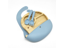 Conjunto de Loiça Infantil, Conjunto de 4 Peças, Prato de Bambu. Azul CZHHMART