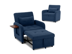 Smartue Poltrona-cama Dobrável Azul Escuro – Tecido, Função De Sentar E Deitar, Usb, Mesa Rebatível, Almofada, Encosto Ajustável