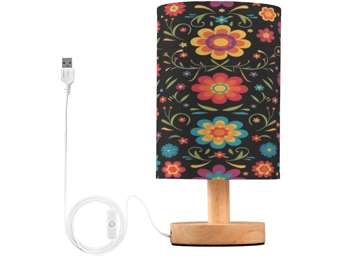 Abajur De Cabeceira Floral Colorido Para Quarto, Abajur De Cabeceira Led, Luminária De Leitura Com Portas Usb E Cúpula