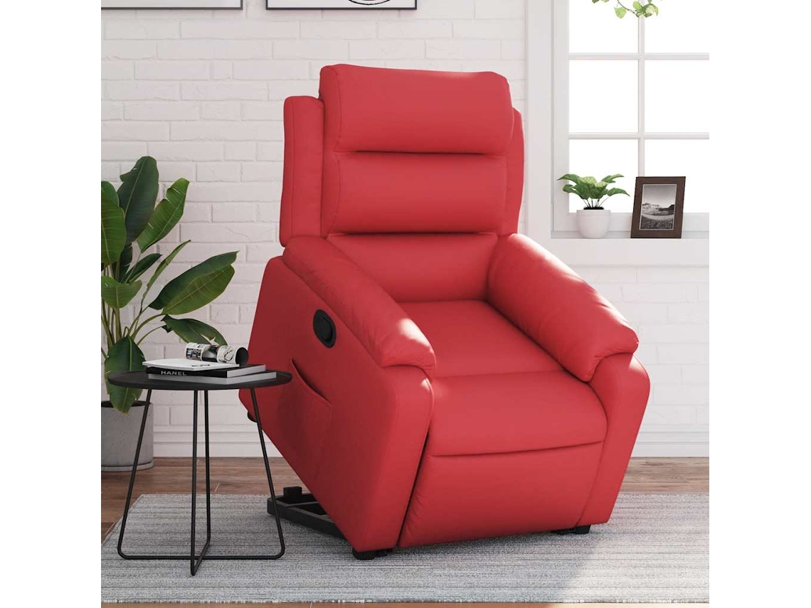 Vidaxl Poltrona Reclinável Elevatória Couro Artificial Vermelho