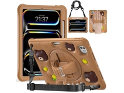 Capa Híbrida De Silicone E Pc Para Ipad Pro 11 2024 Com Suporte Giratório E Design De Urso.