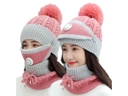 Conjunto De Chapéu De Gola E Máscara De Inverno 3 Em 1 Tejido Quente Com Forro Polar Para Mulheres Ski Ciclismo