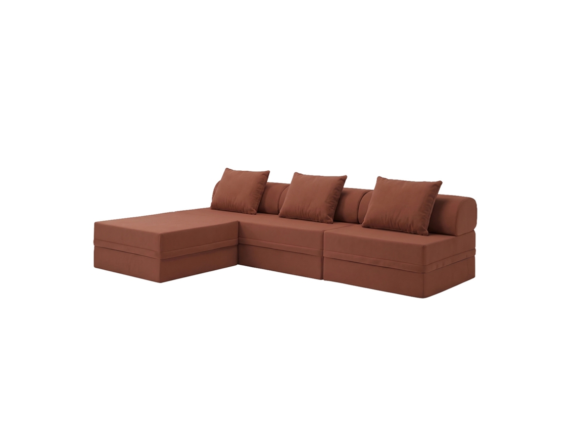 Sofá Modular 3+1+puff Convertível Liso Terracota SKOFFA