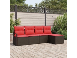 Vidaxl Conjunto De Sofás 5 Unid. Marrom E Vermelho Vime Pe