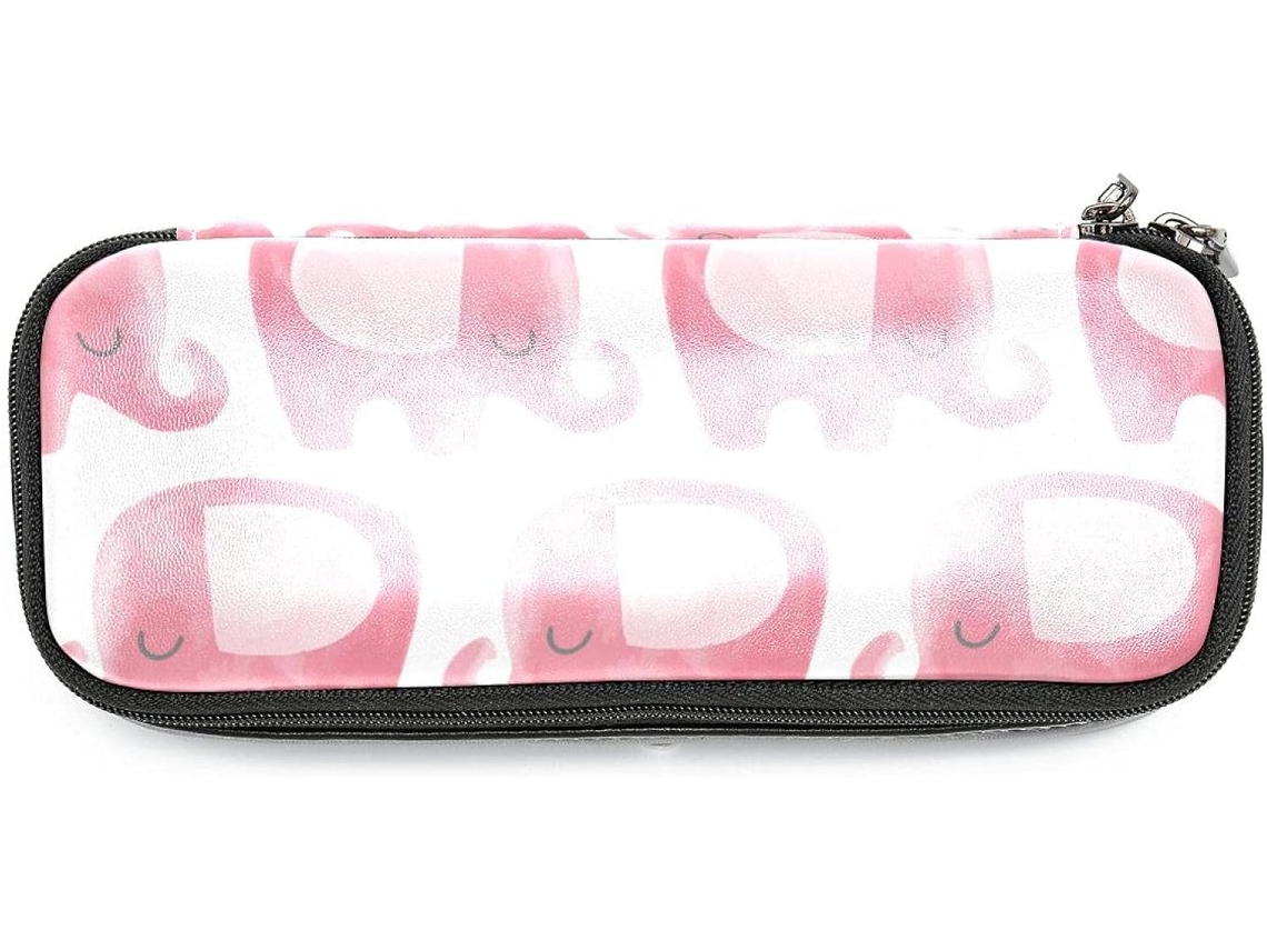 Caixa organizadora grande com estampa de elefante rosa Olhos Que Datem, ideal para marcadores, escola e mesa.