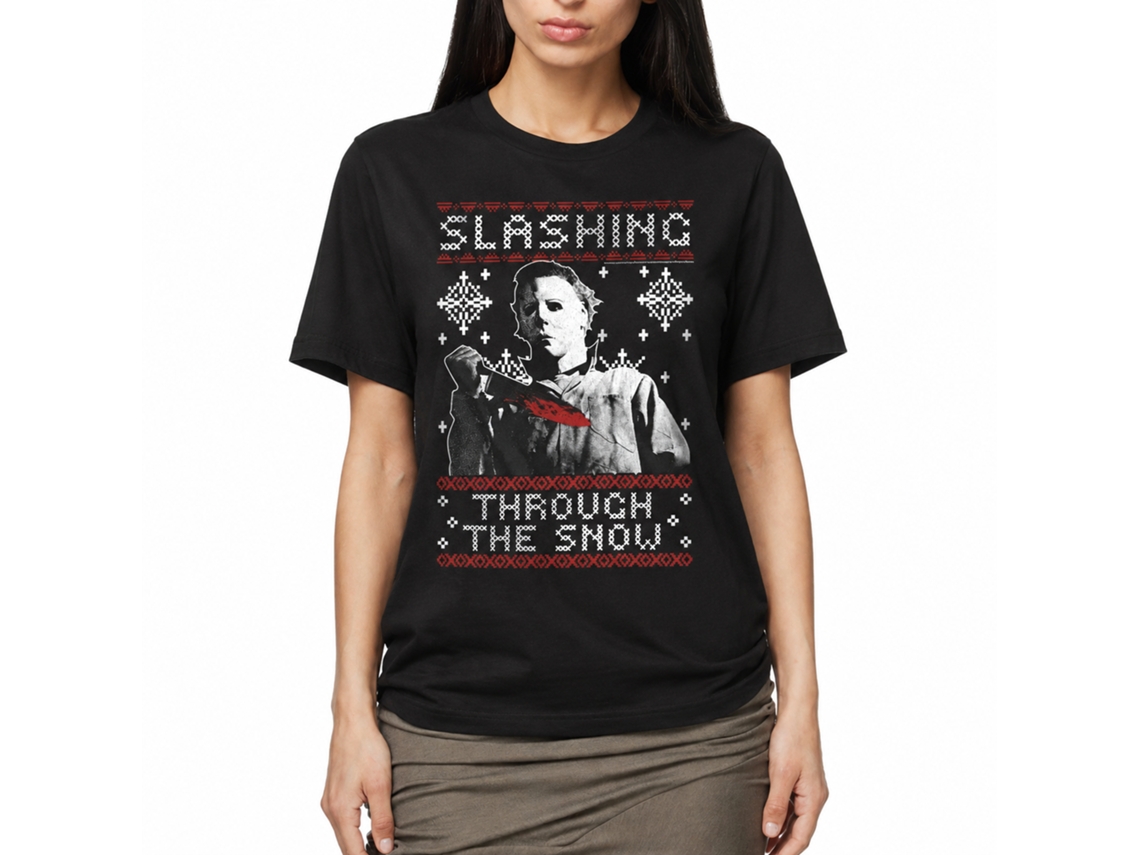 Rockinstone Halloween Movie Slashing Thru The Snow Black Adult T-shirt Size:m