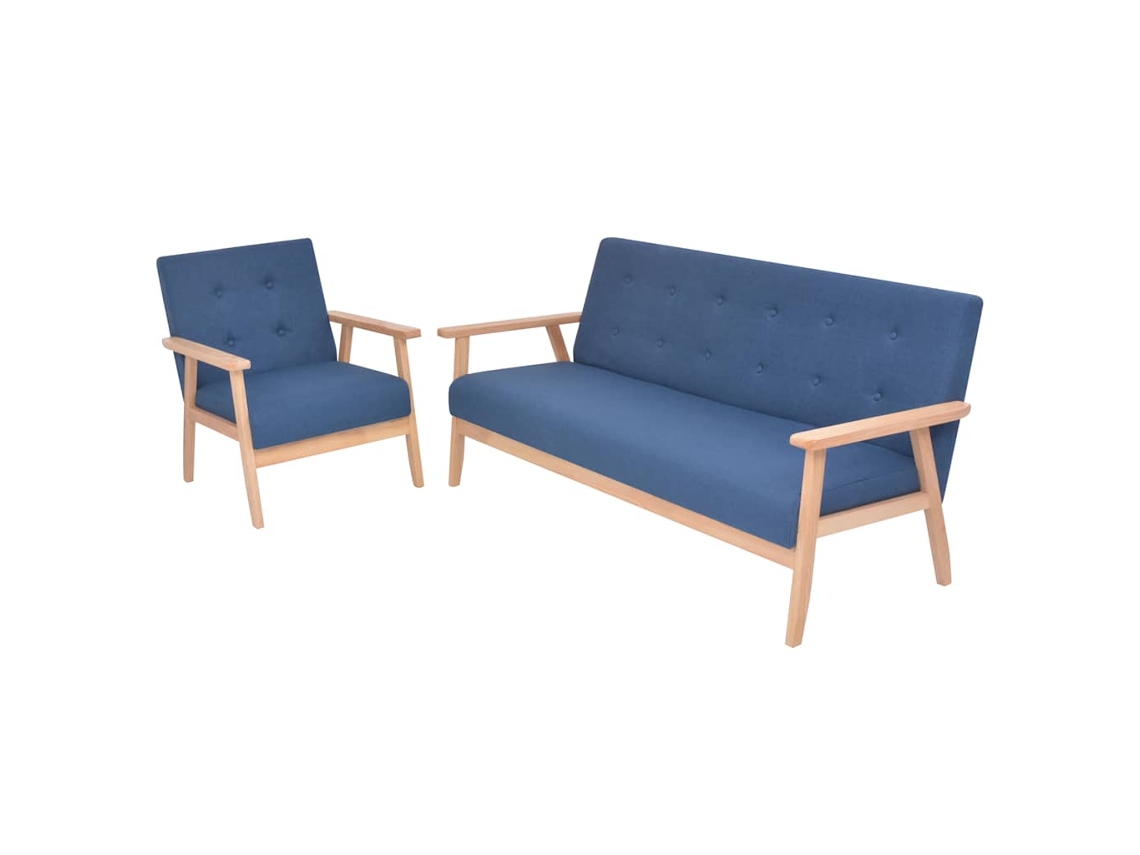 Vidaxl Conjunto De Sofás 2 Pcs Tecido Azul