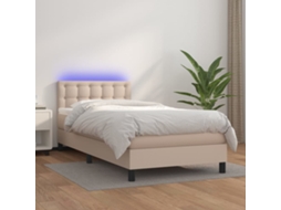 Cama Box Spring C/ Colchão/led 90x190cm Couro Artif. Cappuccino