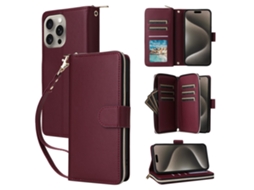 Capa Para Iphone 15 Pro Pele Sintética Com Porta-cartões Vermelho