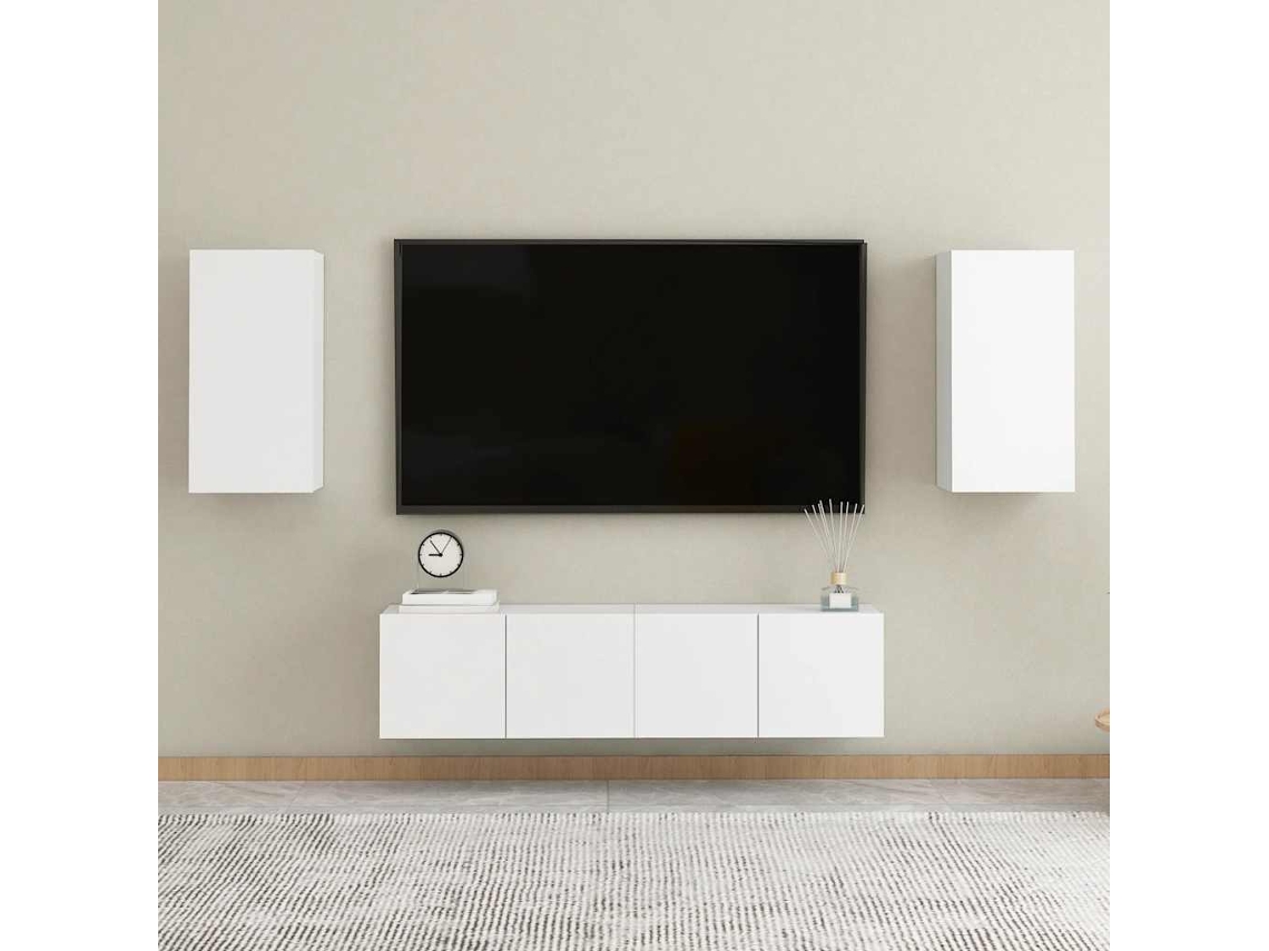Vidaxl 4 Pcs Conjunto de Móveis de Tv Contraplacado Branco