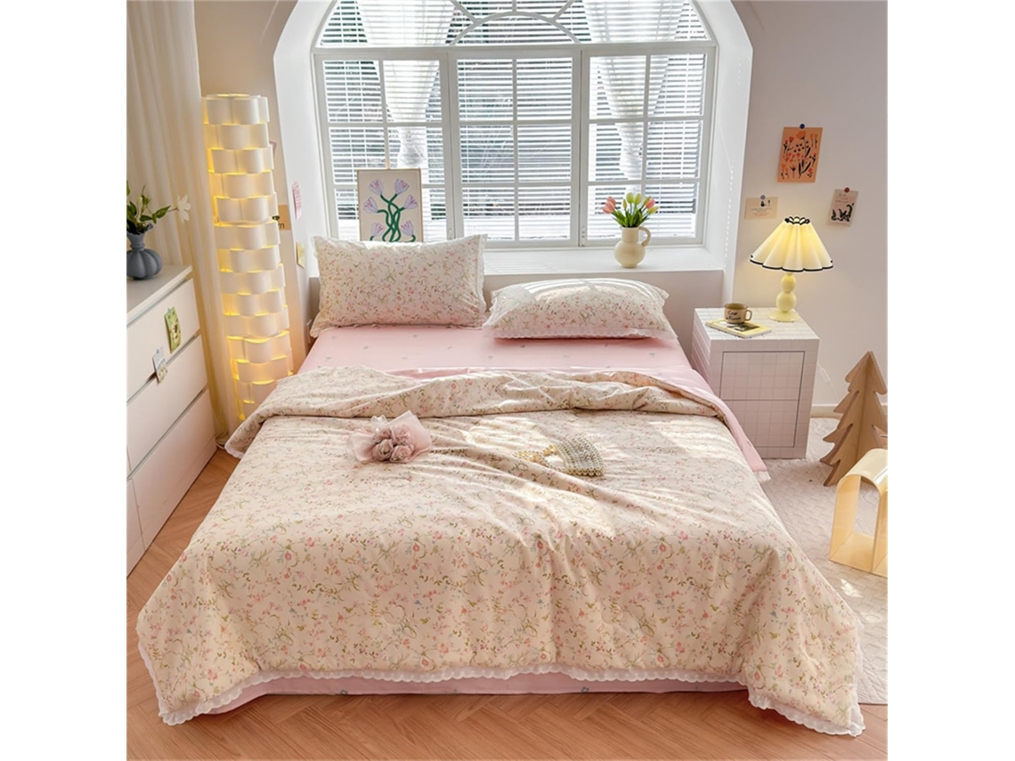 Colcha Acolchoada Fansu em Algodão Ideal para Ar Condicionado 100% Conjunto de Cama Sofá com Renda Branca 200x