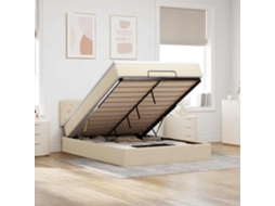 Vidaxl Cama Otomana Com Colchão Leds Creme 140x190cm Tecido