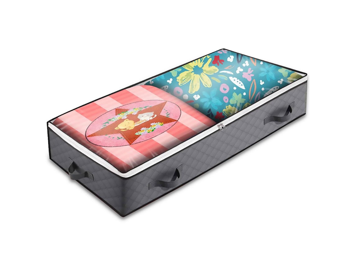 Bolsa para Baixo da Cama, 3 Camadas, Têxtil Não Tecido, 40x20x6 Polegadas, Cinza Escuro S/MARCA