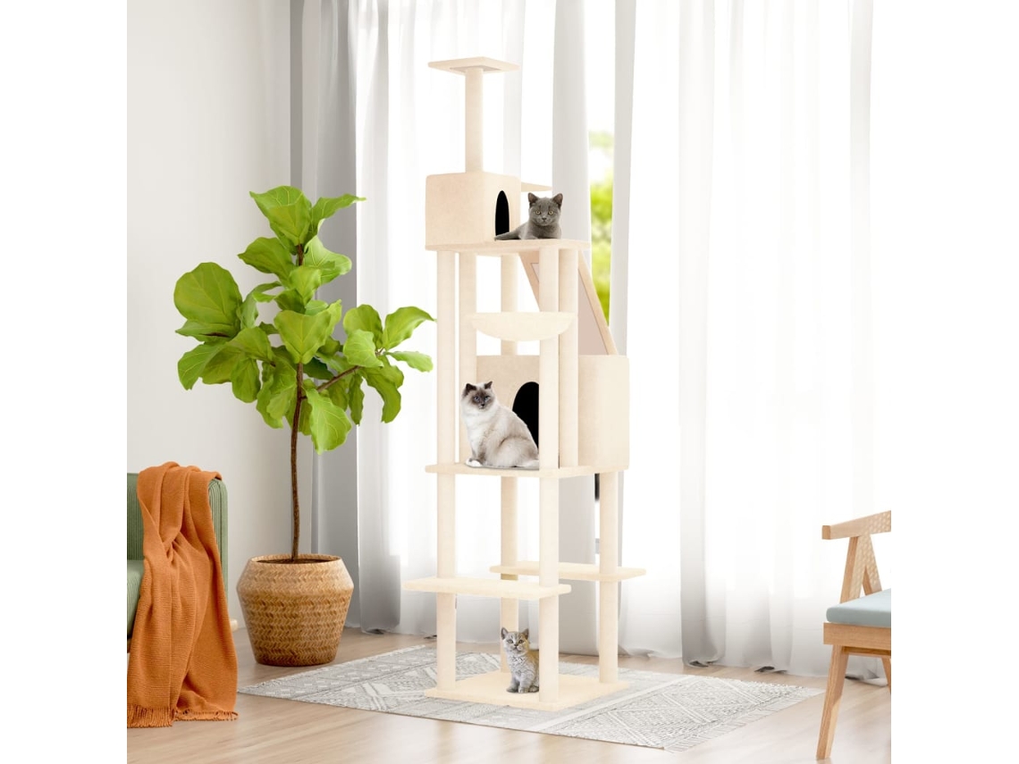 Vidaxl Árvore P/ Gatos C/ Postes Arranhadores Sisal 201 Cm Cor Creme